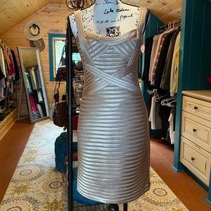 BCBGMaxAzria Silver Metallic Bandage Sheath Dress